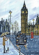 A4 Print of the rainy streets of London original print of SLAD 