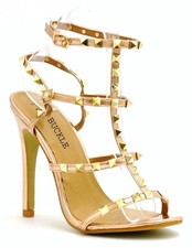 Ankle Strap Studded Sandal Ladies Rivet Block Heel Party Shoes For Women's