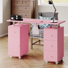 Pink Pro Rolling Nail Salon Desk with Built-in Dust Collector Manicure Station