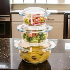 3 PCS Glass Casserole Dishes With Lids Oven Proof With Handles 1/1.5/2.5 Ltr