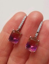 Sterling Silver Colourful Glass And CZ Dangle Earrings *Stone Missing* R80H