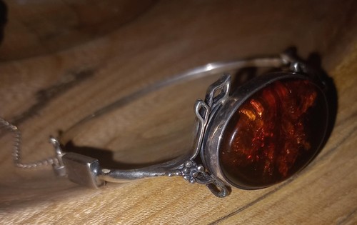 Vintage amber leave sterling - vintage,
