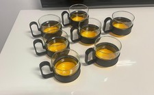7 X Vintage Pyrex Heat Resistant Cups. Yellow & Black Pyrex Cup. Brasilia Cups