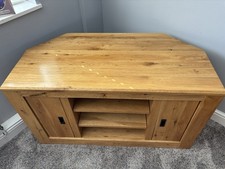 Large Solid Oak Corner TV Unit