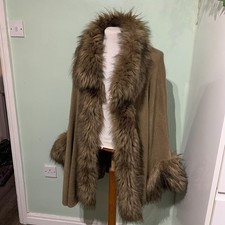 Womens Ladies Cape Coat Beige Free Size