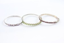Sterling Silver Bangles Stone Set Tennias Safety Chain Peridot x 3 (37g)