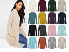 Knit Cardigan chunky Button Long Sleeves Grandad Womens Ladies Plus Sizes