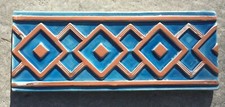 BLUE -   Hand made glazed relief border tile 21x8.5cm from Provence, France