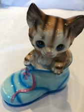 Cat - Kitten In A Blue Shoe Figure - Height 14.5cm - Depth - 12cm - Width 6.5cm