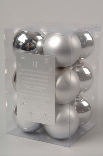 Silver christmas baubles - 12,