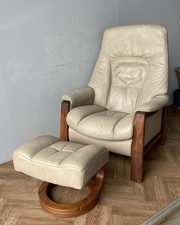 Himolla Themse Reclining Leather & Wooden Armchair With Footstool FREE DELIVERY
