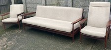 RARE RETRO TEAK GUY ROGERS SOFA/DAYBED & MATCHING RECLINING ARMCHAIRS