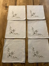 Vintage Hand Embroidered Cutwork Linen Tea Napkins Set of 6