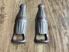 Coca-Cola Vintage Bottle Opener Silver Cast Iron Contour Bottle Shape X2  Metal