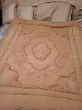 Antique Eiderdown Quilt. Art Deco Feather Bedspread Throw.