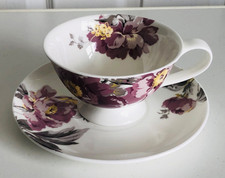 LAURA ASHLEY "PEONY GARDEN" AMETHYST LARGE BONE CHINA TEA CUP AND SAUCER 2013