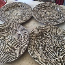 Vintage Hand Woven Rattan Charger Plates /Place Mats 4 Rustic Boho Farmhouse 