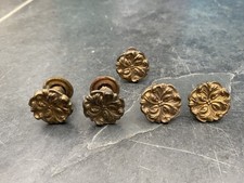 5 x Antique decorative finely moulded brass drawer handles, diameter 2.5cm