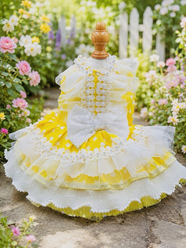 Yellow lace dog dress - yellow,