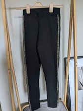 Zara Sequin Embellishment Leggings Trousers Black Silver Fitted Skinny Sleek  S
