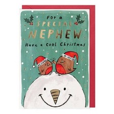 Nephew Christmas Card Snowman Special Robin Cool High 5 - Cute Festive Xmas Card