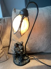 Vintage Widdop Bingham Bronze Style Lamp + Pink Glass Shade