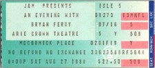 Bryan Ferry Concert Ticket Stub Live Music Arie Crown Theatre Chicago 8/27/1980