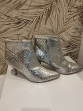 Allegra K glitter pointed toe stilleto ankle boots - silver 5 UK