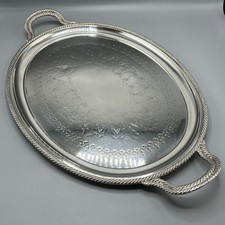 LARGE Antique Victorian Silver Plated Butler Serving Tray 19th Cent with Handles