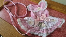 Cute Girl Dog Harness Dress & Lead pink and white with daisy detail 