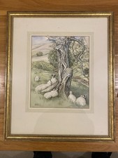 Sheep Under Old Birch Painting