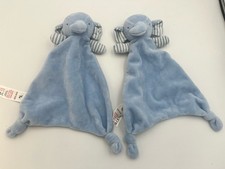 TU Sainsburys Elephant Baby Comforter Soother Blue/White Plush Soft Toy X 2