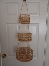 Indoor Hanging Wall Planter 3 Basket Plant Display Wicker H 33”