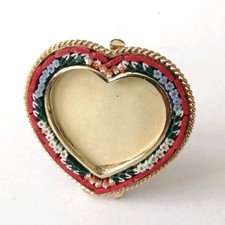 Vintage Italian Miniature Mosaic Heart Shaped Picture Frame Free Standing
