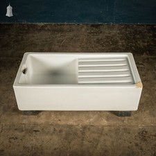 Belfast Sink with Drainer, White Glazed Butler Sink and Draining Board