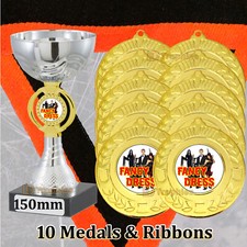 10 Fancy Dress Halloween Medals & Ribbons with Trophy Pack, Halloween Party Pack