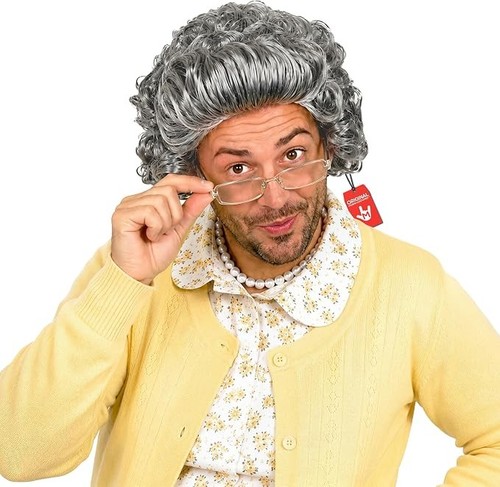 Womens grey curly - granny, wig