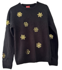 STAR.  BLACK/GOLD CHRISTMAS STARS KNIT JUMPER.  SIZE 16