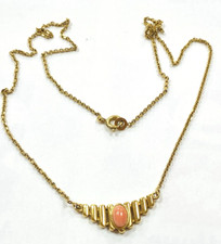 vintage genuine coral cabochon goldtone necklace