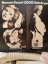 Vintage Ronson Hairdryer Escort 2000, Portable, Carry Case, Accessories 1960s