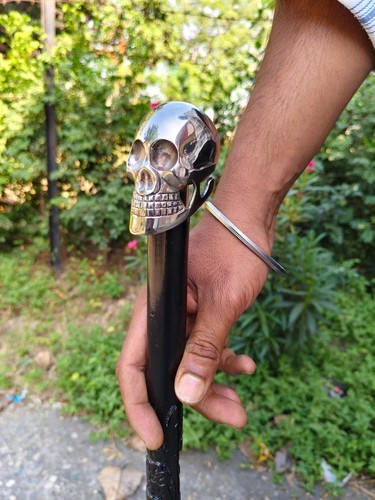 Skull handle wooden walking - skull,