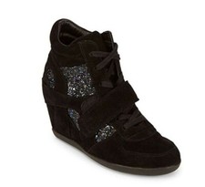 ASH BOWIE Blk/ Midnight Suede Glitter Wedge High Top Sneakers Sz 5/ 35M