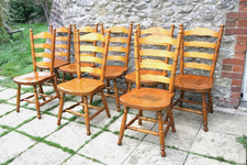 Set of 8 Outstanding French Solid Reclaimed Plank Seat Farmhouse Chairs
