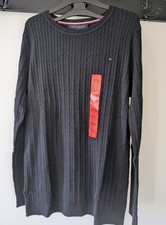 Tommy Hilfiger Thin Cable Knit Sweater Navy 100% Cotton Size M Ladies New