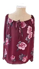 Bodyflirt Ladies Burgandy Floral  Bardot  Blouse Top Size 16 BRAND NEW