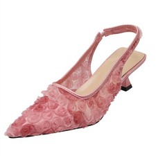 ✨Women's Floral Lace Slingback Kitten Heel Pumps Closed Pointed Toe Dressy Shoes