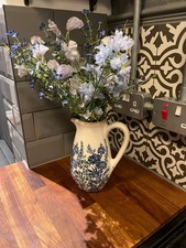 Blue Indigo Garden Pitcher Vase Crackle Ceramic Floral Jug Pot Inc Flowers