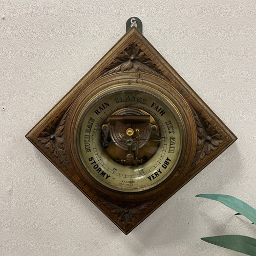 Vintage carved oak aneroid - oak,