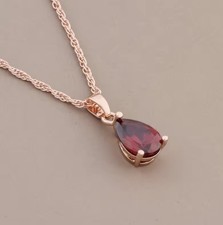 9ct Rose Gold GF  Teardrop Red Garnet  Pendant  50cm Necklace FREE BOX (9176)
