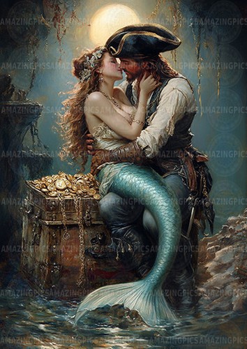 Pirate mermaid romantic - mermaid,